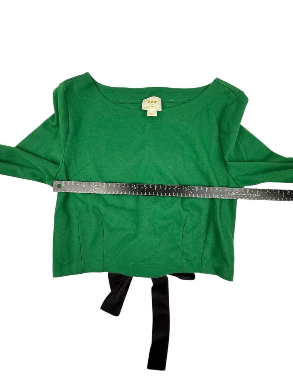 Maeve by Anthropologie Green Lace-Up Back Crop Top with Black Tie Ribbon L - Picture 3 of 5